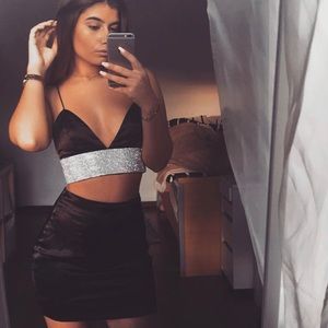 Meshki Black Satin Two Piece Set